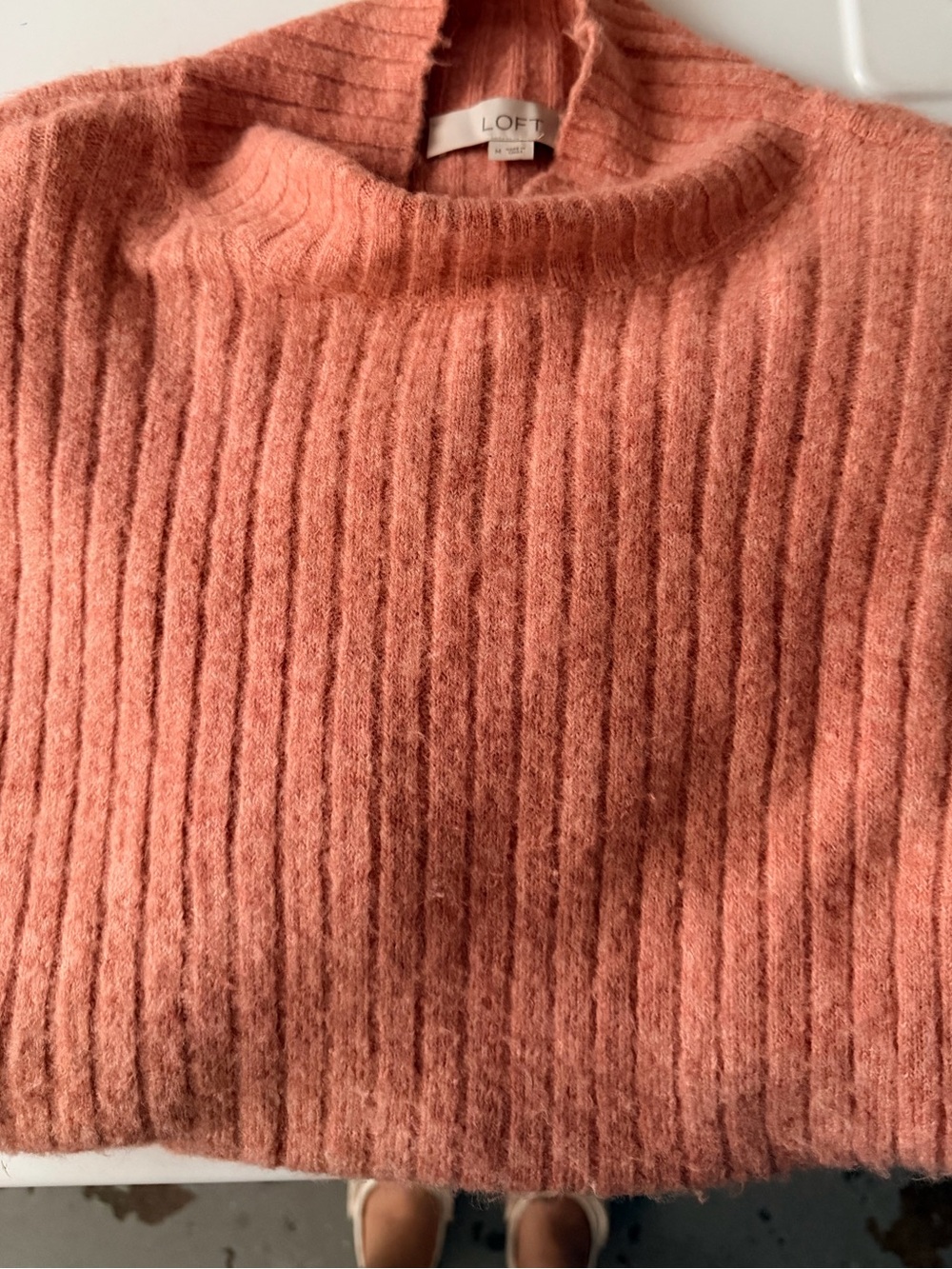 LOFT Coral Ribbed Mock Neck Sweater
